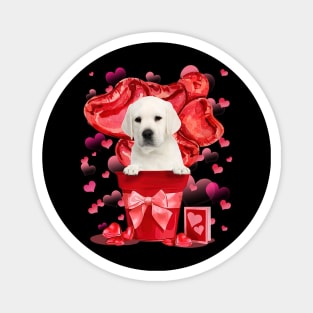 White Labrador In Red Pot Happy Valentine's Day Magnet